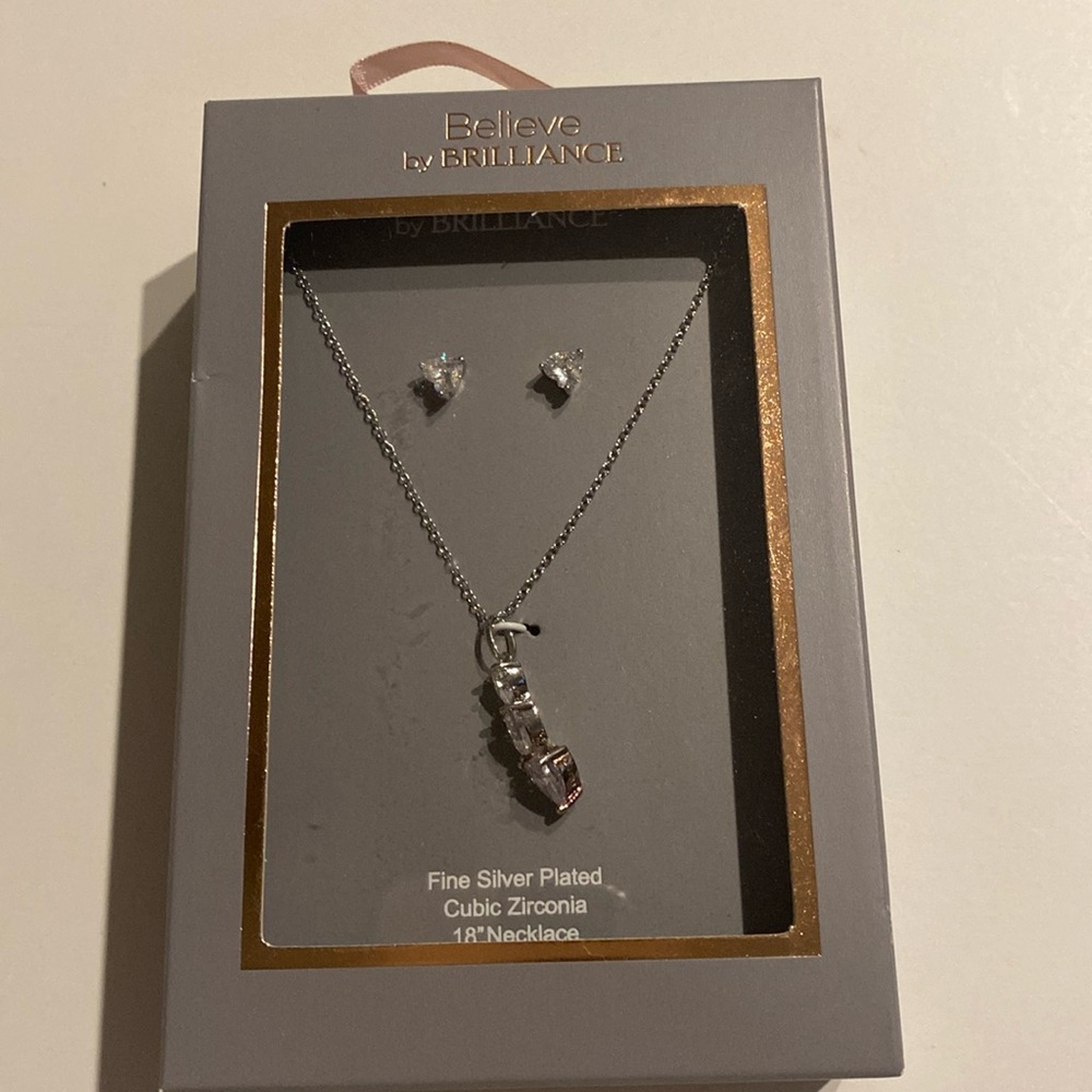 Believe Cubic Zirconia Heart Necklace Set New - Picture 3 of 10